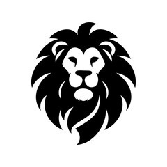 Vector Male Lion Face Black Silhouette Facing Forward , FIle EPS