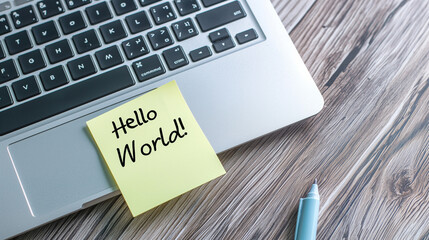 "Hello World! " Written on note. 