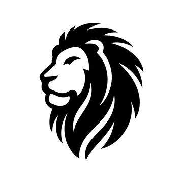 vector illustration of lion face silhouette black color facing left, face looks dashing and brave white background EPS file