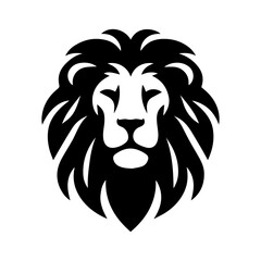 vector illustration of lion face silhouette black color facing forward,white background EPS file
