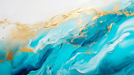 Liquid marble background in gold, green, blue, colors spread in acrylic paint and ink. Abstract...