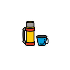 Original vector illustration. Contour icon of a camping thermos for tea.