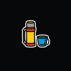 Original vector illustration. Contour icon of a camping thermos for tea.