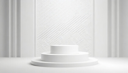 Blank product display stand or pedestal on a white background with a cylindrical stand concept. Empty podium standing as a backdrop for showcasing products