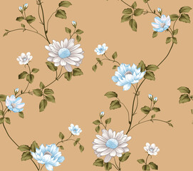  allover grey and blue vector flower Pattern on brown background