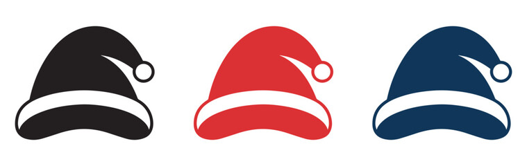 Set of Santa Claus hat silhouettes. Vector illustration
