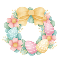 Fototapeta na wymiar Easter eggs flower wreath watercolor