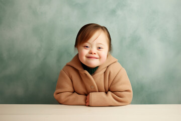 child girl with down syndrome smiling at the camera