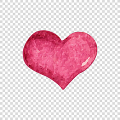 Watercolor painted pink  clipart heart, vector  element for your design
