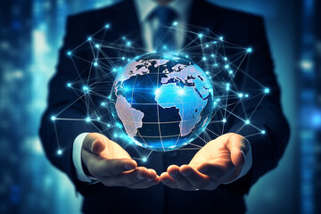 Global business network, software technology investment, digital marketing concept. Business Intelligence, data exchange, finance and modern technology background