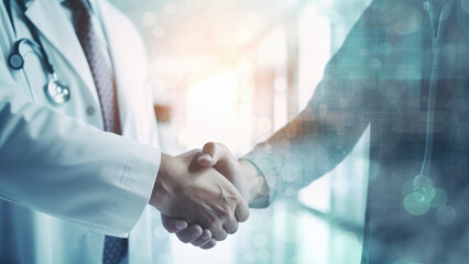 Hospital Camaraderie: Doctors Demonstrating Mutual Respect with a Hand Clasp