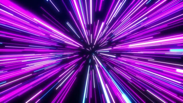Hyperjump to another galaxy. The effect of jumping in space at the speed of light. neon glowing rays in motion. Moving through stars. Seamless loop.