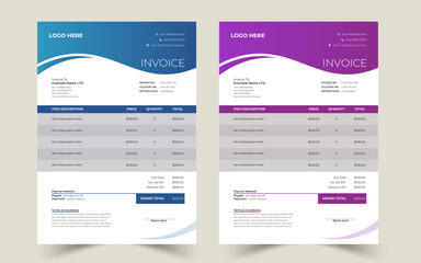 clean Minimal  business invoice money bills or price invoices and payment agreement design templates. bill graphic or payment receipt page vector set
