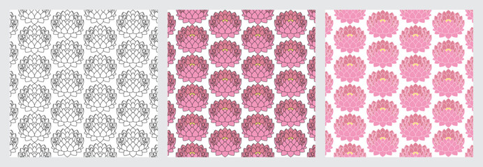 Set of Lotus Flower Classic Seamless Pattern