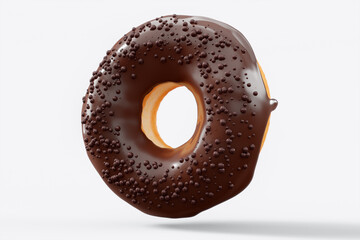 Chocolate glazed donut with sprinkles on a white background