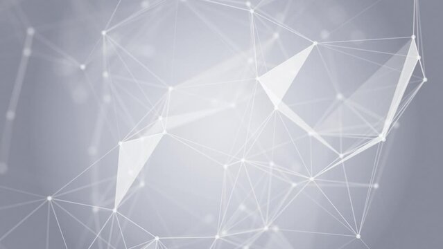 Abstract clean white and gray futuristic background with plexus of lines, dots and triangles, digital technology, big data, high-speed connection visualization. seamless loop. .