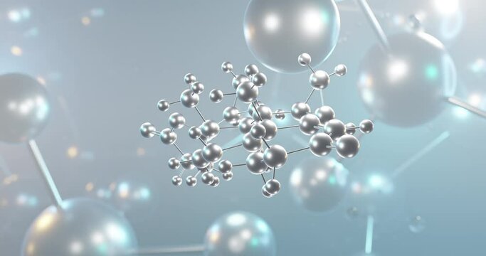 Drospirenone rotating 3d molecule, molecular structure of progestin, seamless video