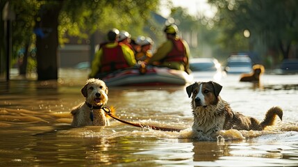 pets being rescued from flooded areas, focusing on the human-animal bond during crises
