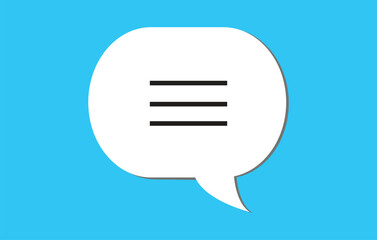 White speech bubble of paper cardboard with a note that the interviewee is responding to a blue background. The concept of notification on the phone or social networks. Flat lay, top view.