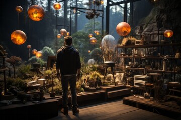 Creative entrepreneur in a moment of reflection amid the imaginative atmosphere of their design studio, Generative AI 