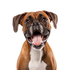 portrait of happy dog boxer isolated on white or transparent background 