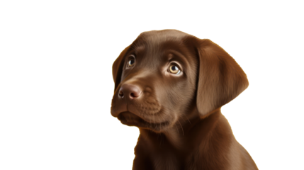 puppy portrait chocolate brown labrador puppy isolated on white or transparent background 