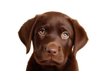 puppy portrait chocolate brown labrador puppy isolated on white or transparent background 