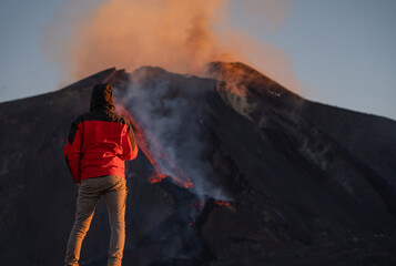 Eruptive vent with lava emis at the top of the Etna volcano