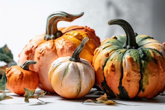 Pumpkins leave in watercolor style on a white background. Generative AI