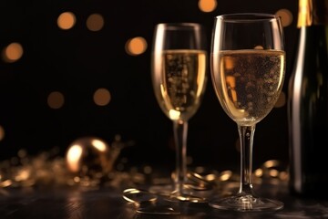 Champagne on golden bokeh for celebration festival background 