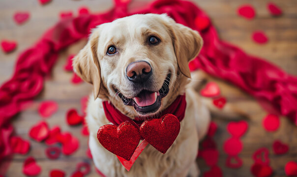 valentine's day concept, Valentine's Pups - Cute Dogs in Heart Sunglasses and Festive Background