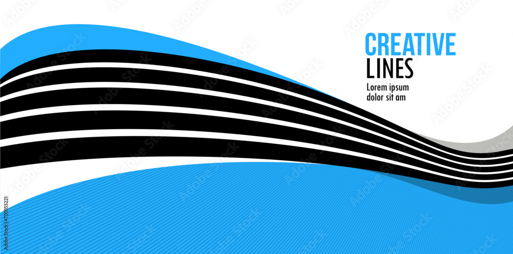 Poster creative lines vector abstract background, 3d perspective linear graphic design composition, stripes