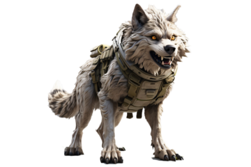 3d illustration wolf army character rendering, video game, transparent background.ai generative image