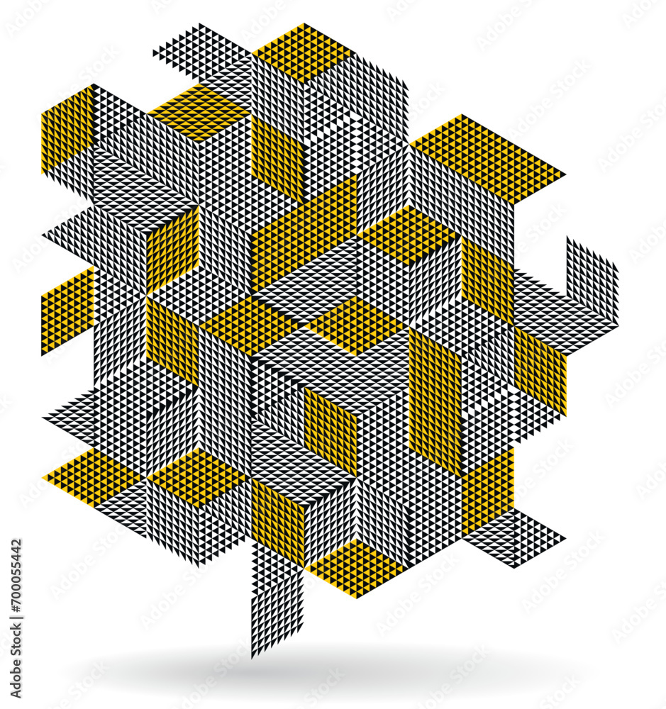 Poster isometric 3d cubes vector abstract geometric background, yellow abstraction art architecture city bu