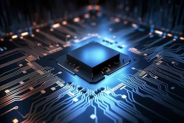Foto op Plexiglas Circuit board. Technology background. Central Computer Processors CPU concept. Motherboard digital chip. generative ai. © SEUNGJIN