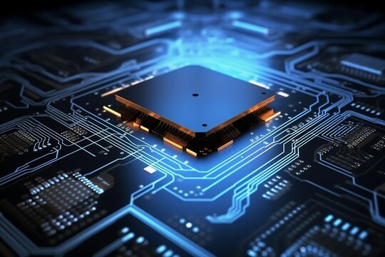 Circuit board. Technology background. Central Computer Processors CPU concept. Motherboard digital chip. generative ai.