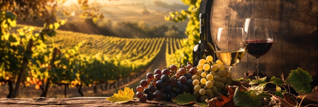 a dreamy winery in tuscany, wonderful tasty italian wine, glass and wine bottle