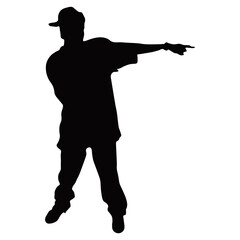 Hip Hop Man Silhouette. Isolated On White Background. Vector Icon.