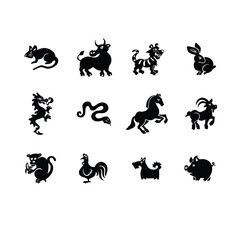Obraz premium Set of eastern horoscope symbols silhouettes vector illustration