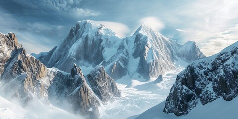 impressive and spectacular winter mountain landscape - obrazy, fototapety, plakaty