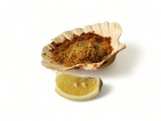 Scallop au gratin with lemon slice-