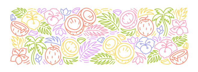 Coconut bright colored rectangular background pattern. Editable outline stroke. Vector line.