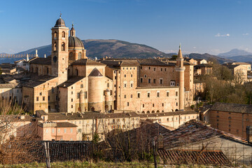 Panoramic view of Urbino with famous Palazzo Ducale, in central Italy