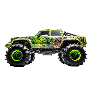a green monster truck with large tires