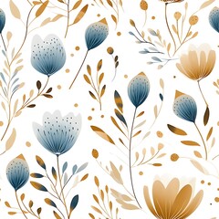 Elegant flower line and watercolor floral seamless pattern