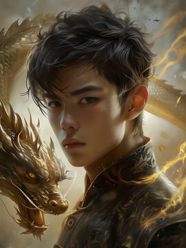 youth with dragon - asian - generative ai