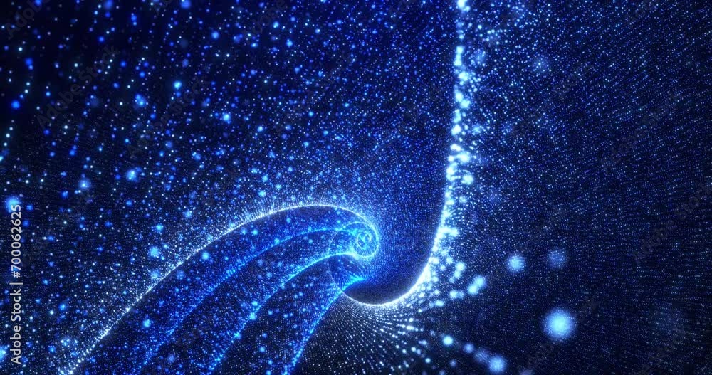 Poster abstract light stripes from lines and dots of particles of glowing swirling futuristic hi-tech. high
