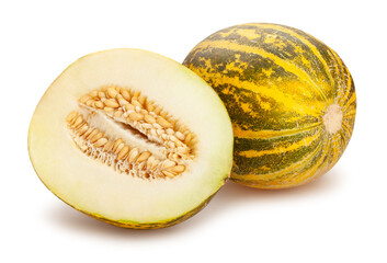 sliced melon path isolated on white