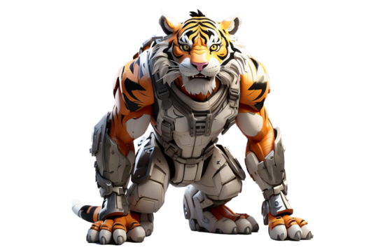 illustration 3d army tiger character rendering, video game, transparent background.ai generative image
