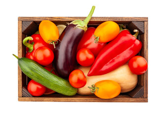 vegetables mix box path isolated on white top view